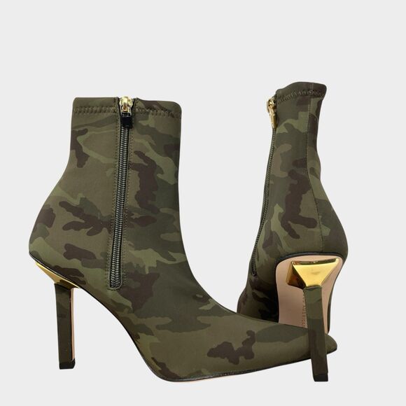 Good American Camo Ankle Boots 7.5 Stretch Fit High Heel Zip - Picture 2 of 14
